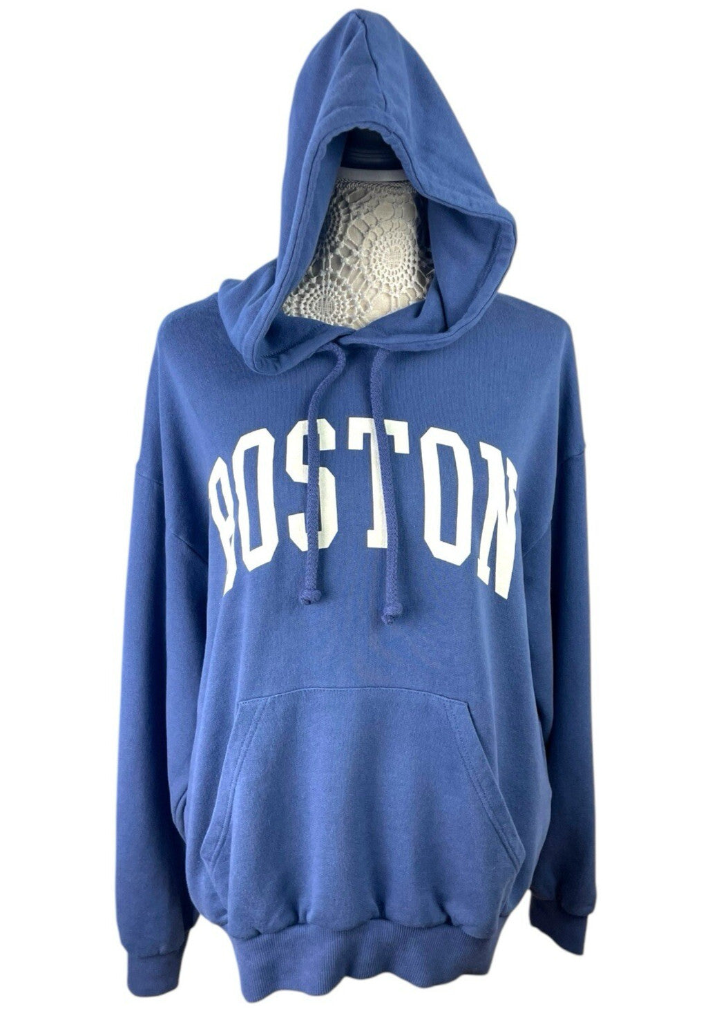 Pull&Bear Hoodie Women’s UK Size XS Blue Long Sleeve Oversized Jersey BOSTON