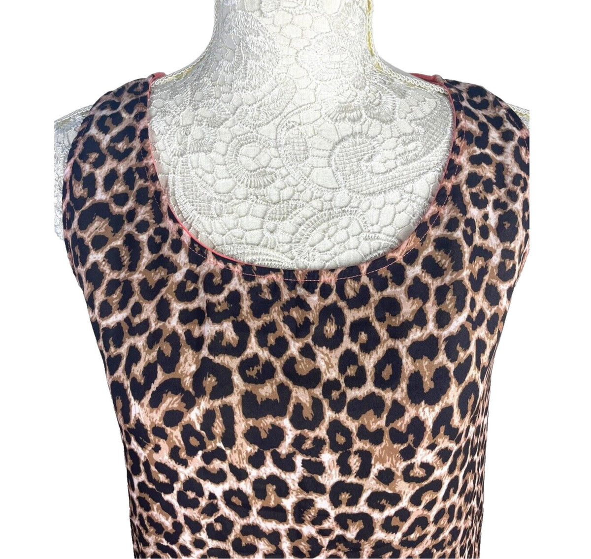 Damned Delux Beige Leopard Print Tank Top Women's UK Size Medium M Contrasting Back Panel