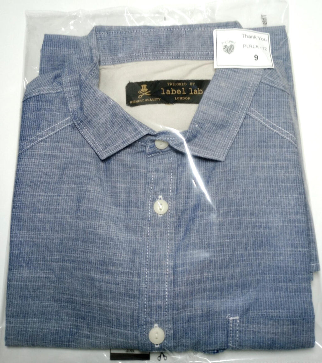 Label Lab Chambray Shirt Men's UK Size Medium Blue Short Sleeve Pocket