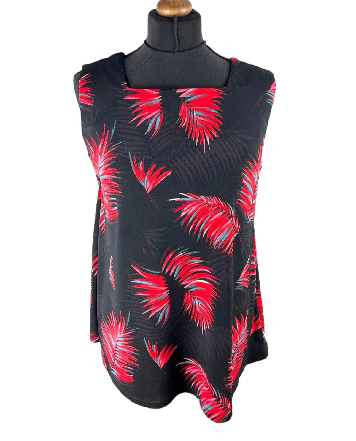 Next Red Leaf Print Tank Top Blouse Square Neck Summer Women's UK Size 10