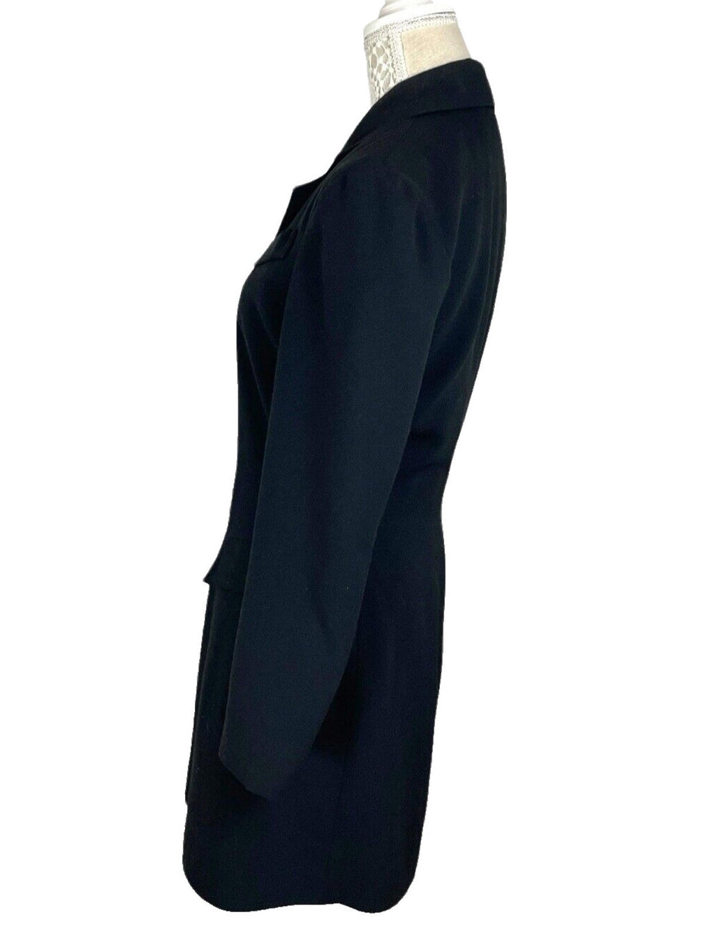 Ego Blazer Jacket Retro Long Black Shoulder Pads Women's UK Size 10