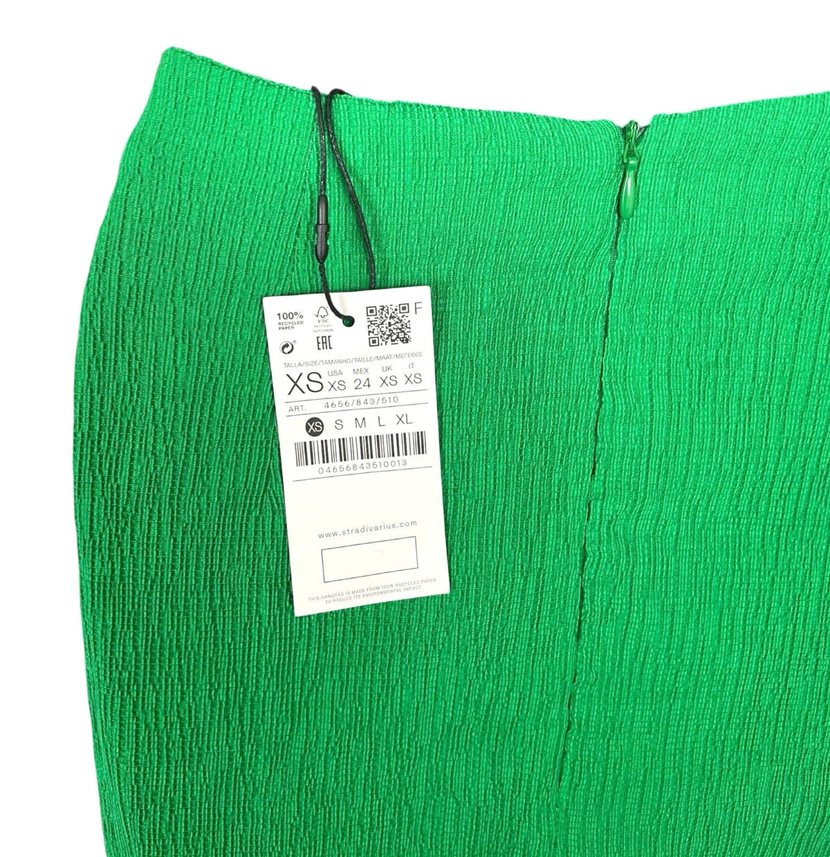 Stradivarius Green Knot Front Midi Skirt Crinkle Effect Women's UK Size XS