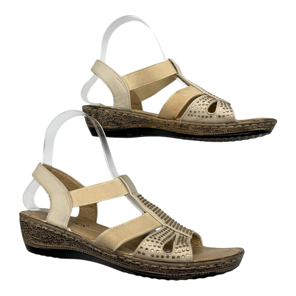 Softlites Tan Softlites Sandals Elasticated Diamante Low Heel Cushioned Gladiator Beige Gold