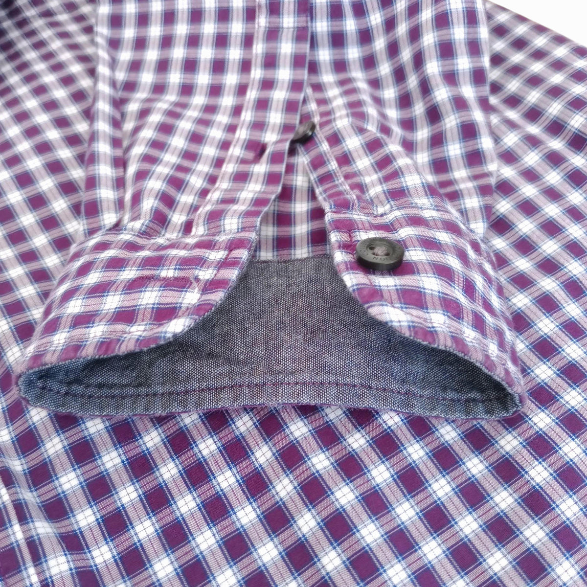 Marks & Spencer Plaid Shirt Men's UK Size L Purple White Button Down Long Sleeve