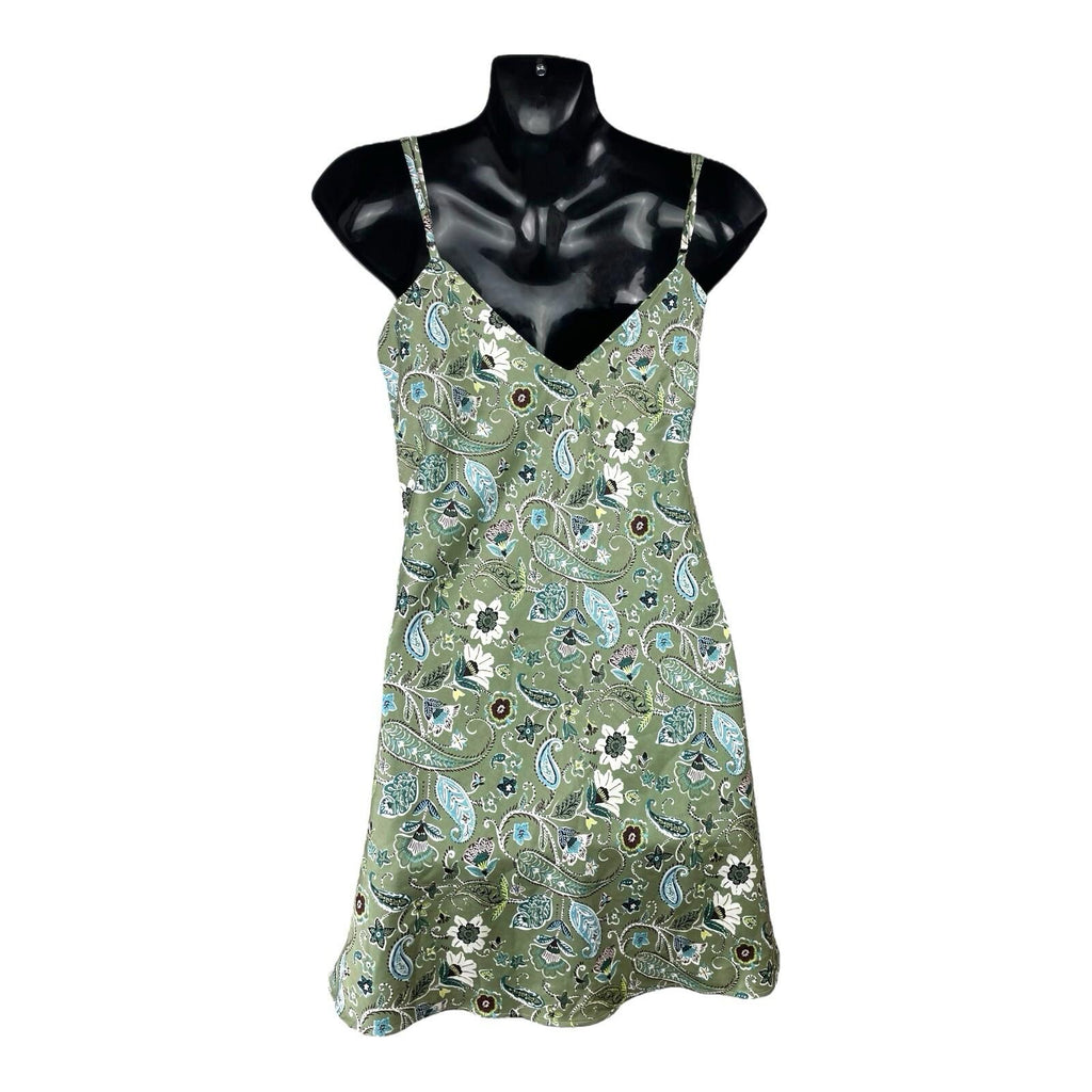 Stradivarius Floral Satin Mini Dress Women's UK Size XS Green Slip Paisley Print