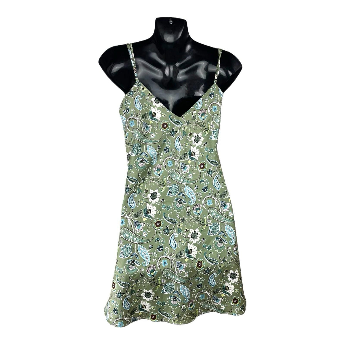 Stradivarius Floral Satin Mini Dress Women's UK Size XS Green Slip Paisley Print