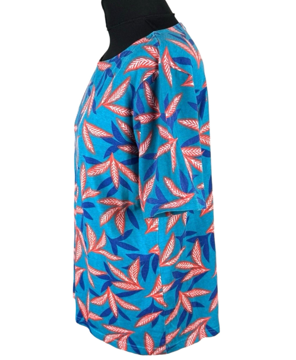 Damart Blue Damart Cotton T-Shirt Blouse Top Women's UK Size 18-20 Leaf Print Multicolour