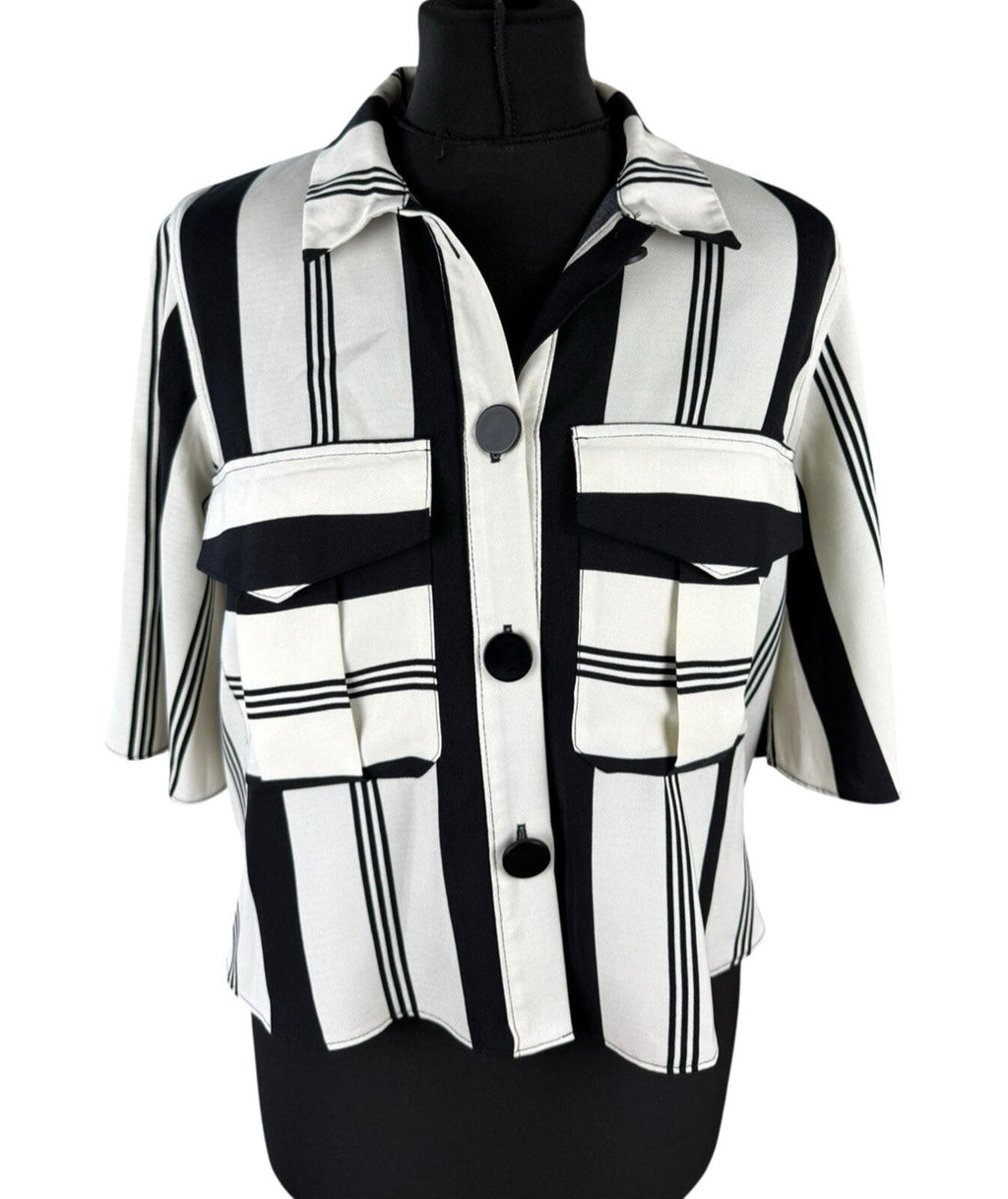 Primark Cropped Shirt Women’s UK Size 8 Bold Monochrome Stripe & Front Pockets