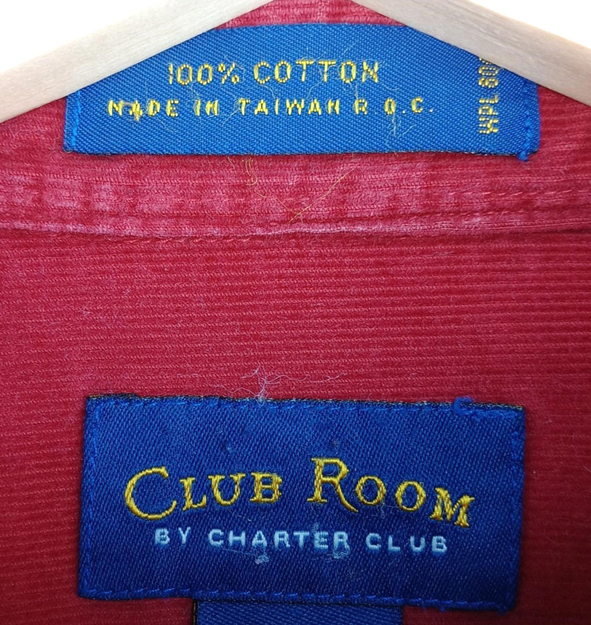 Charter Club Corduroy Shirt Men's UK Size L Red Pocket 100% Cotton Easy Care