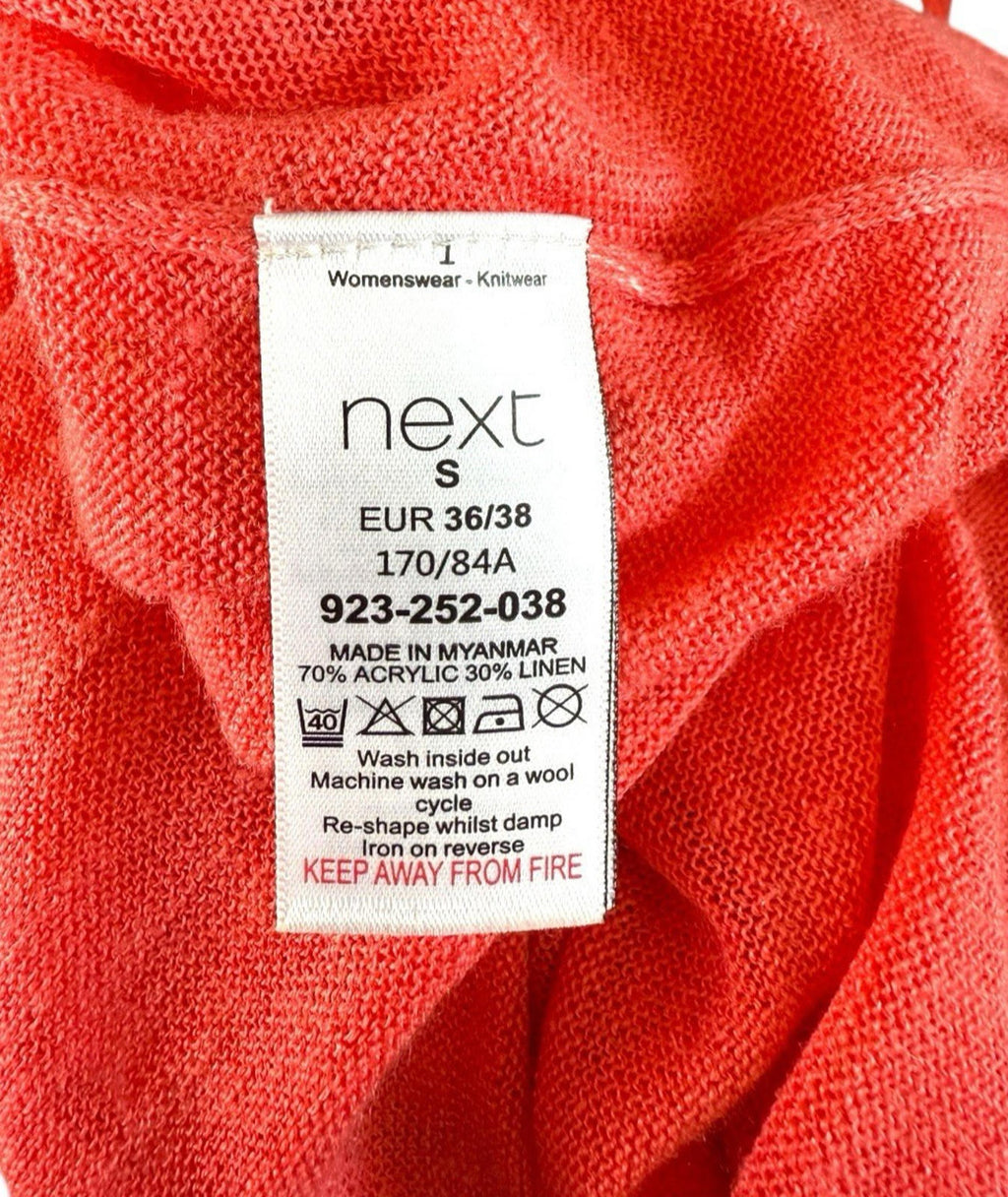 Next Coral Star Pink Knit T-Shirt Top Women's UK Size S Lightweight V-Neck Linen