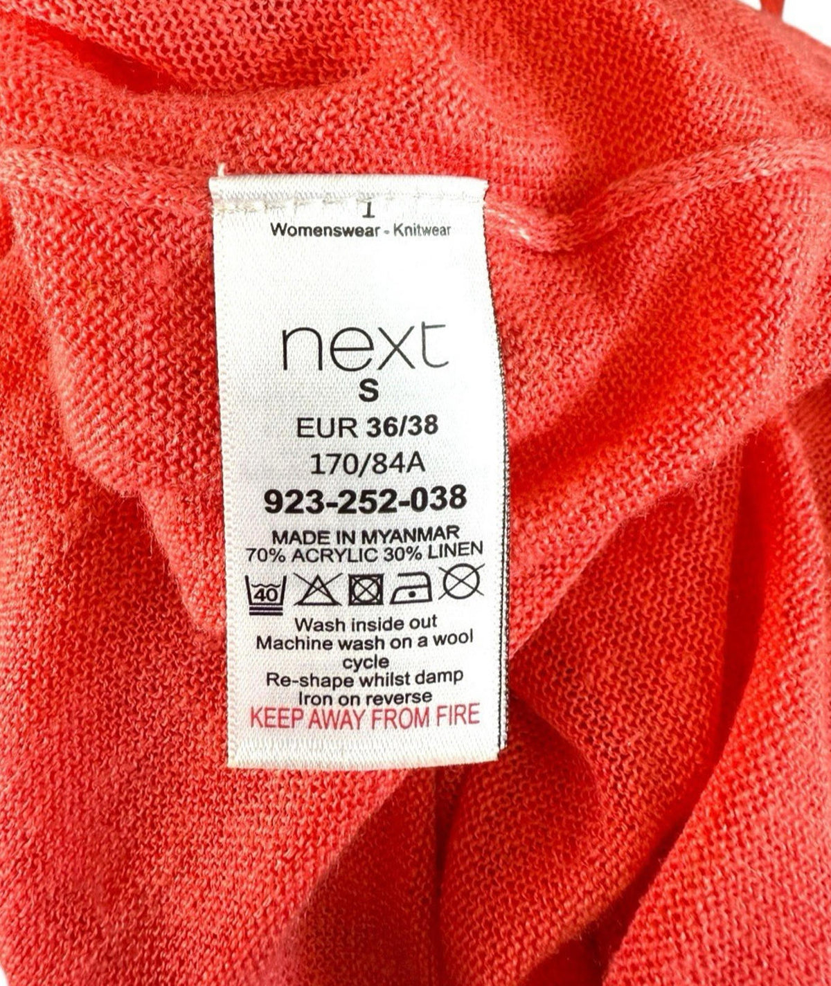 Next Coral Star Pink Knit T-Shirt Top Women's UK Size S Lightweight V-Neck Linen