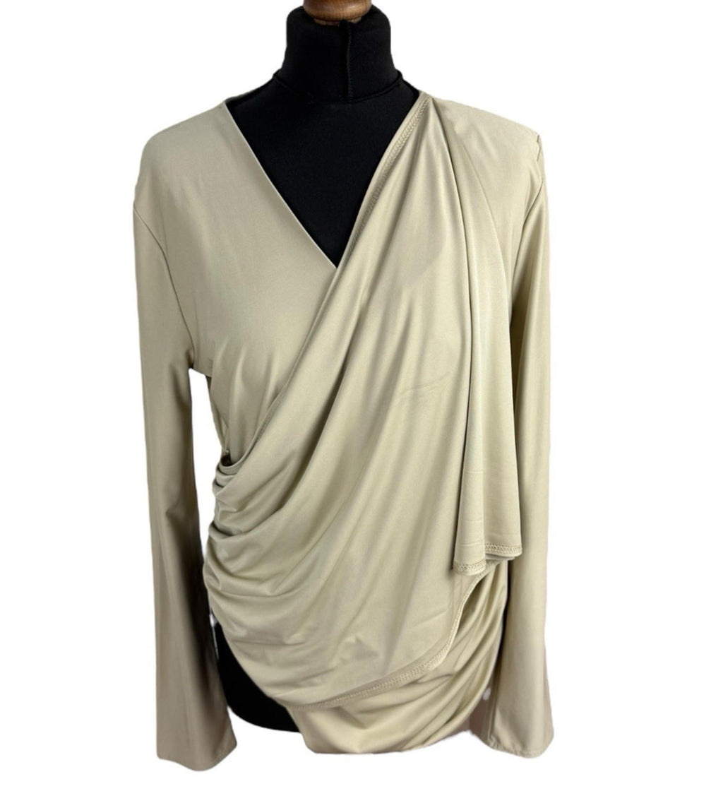 Red Label Beige Layered Top Slimming Long Sleeve Stretch Women's UK Size S