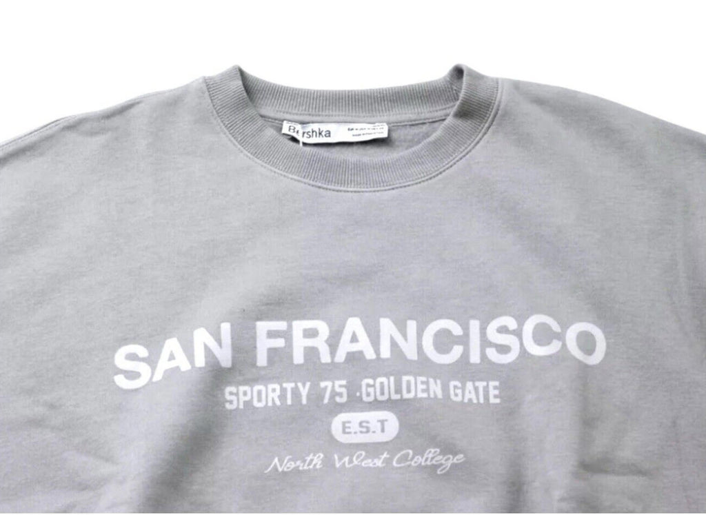 Bershka San Francisco Sweatshirt Women’s UK Size XS Oversized Jersey Lined Grey
