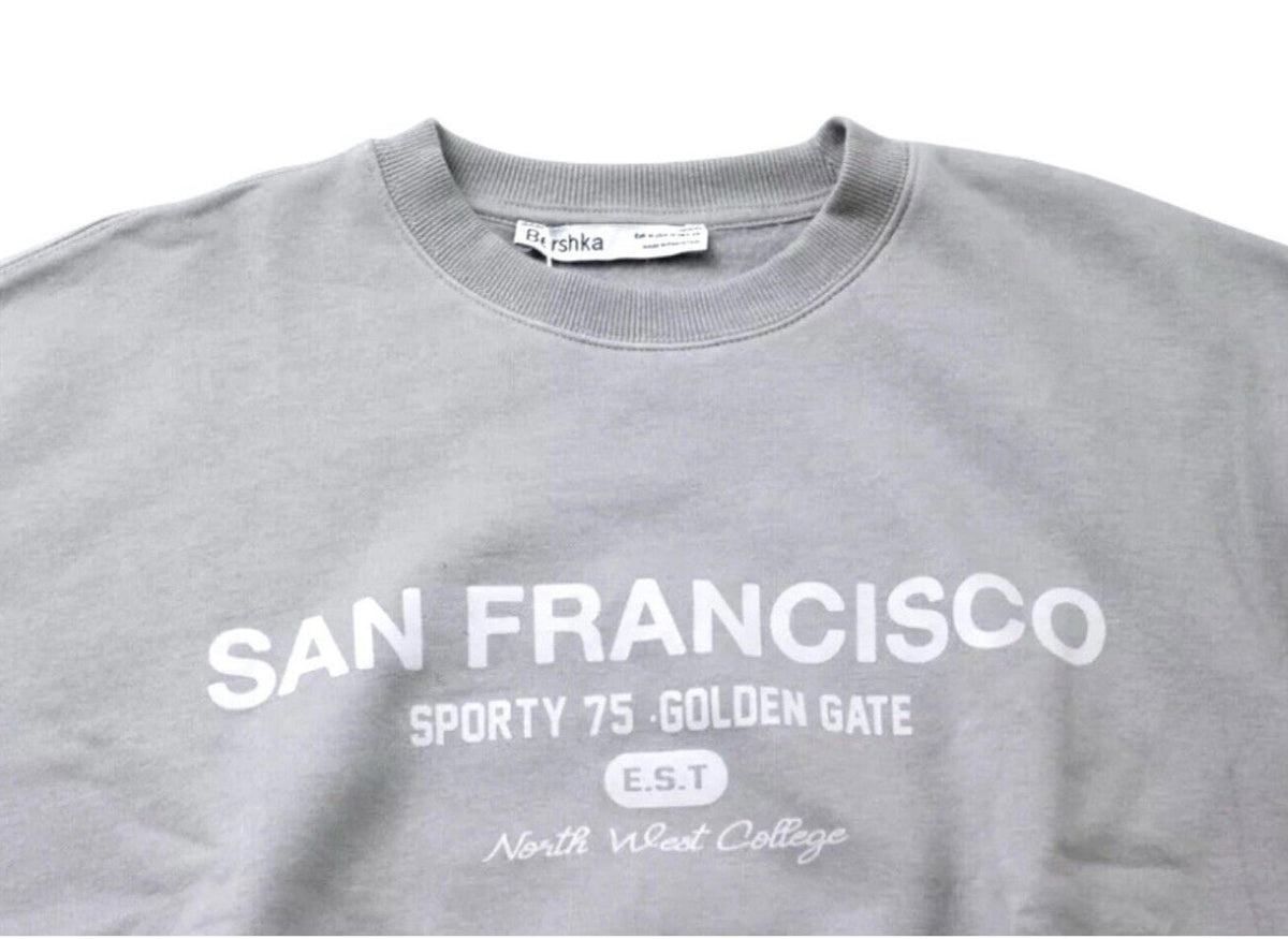Bershka San Francisco Sweatshirt Women’s UK Size XS Oversized Jersey Lined Grey
