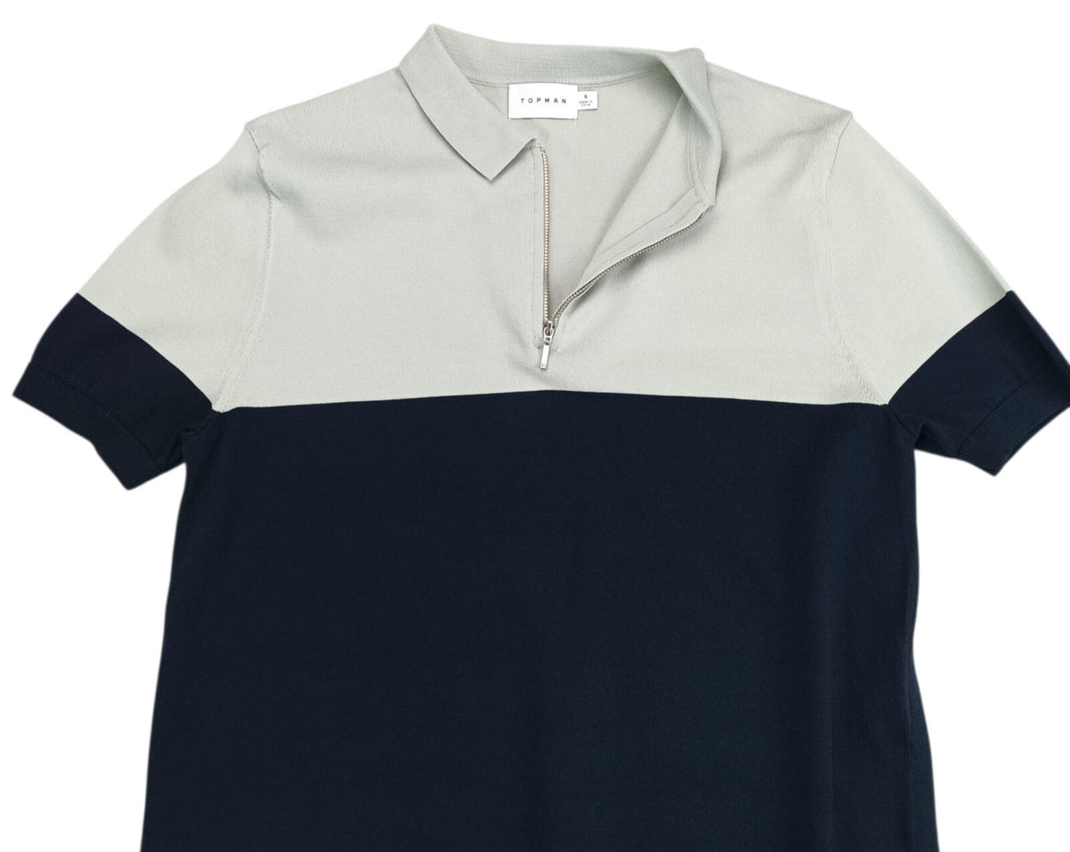 Topman Knit Polo Shirt Men's UK Size S Beige 1/4 Zip Short Sleeve Easy Care