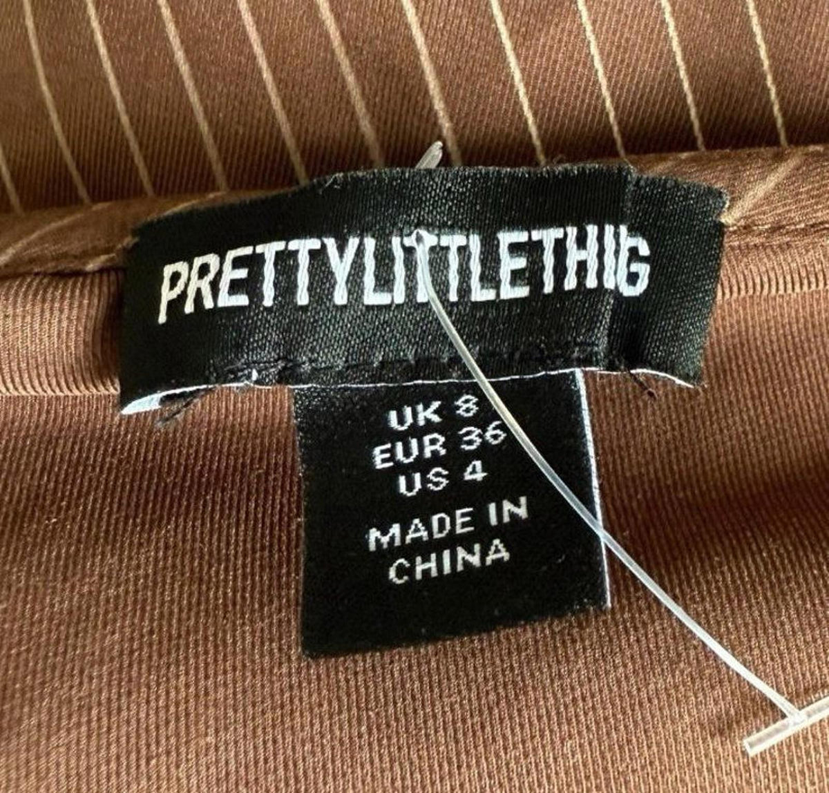 Pretty Little Thing Brown Pretty Little Thing Stripe Plunge Top Women's UK Size 8 Long Sleeve Shirt Blouse