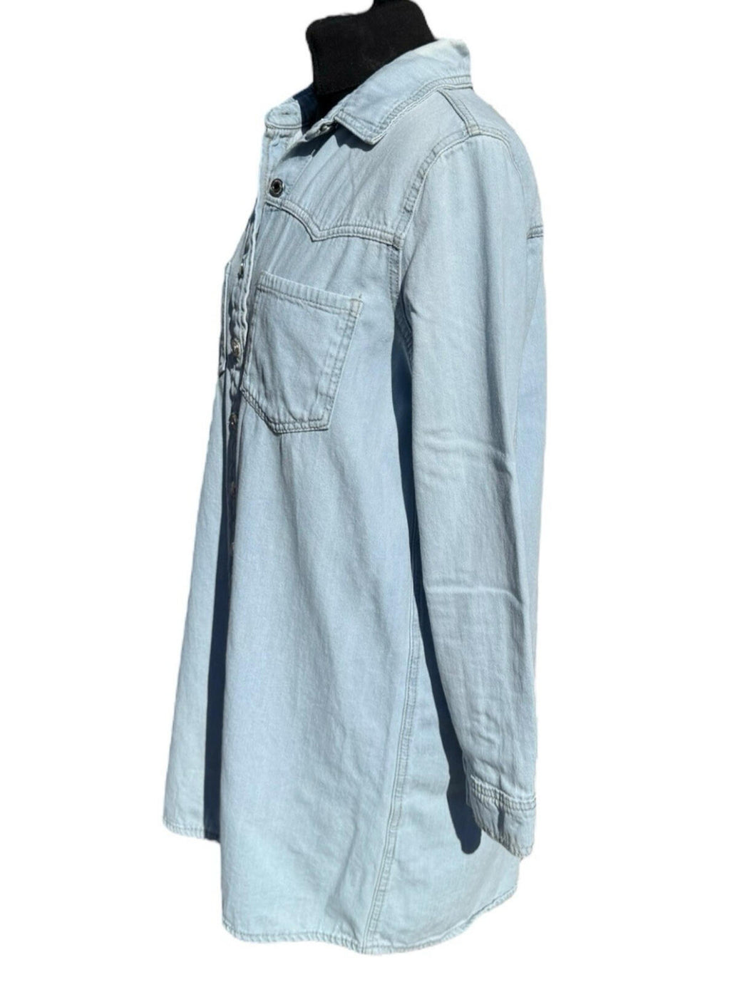 Denim & Co. Light Denim Shirt Jacket Shacket Collared Long Women's UK Size 12