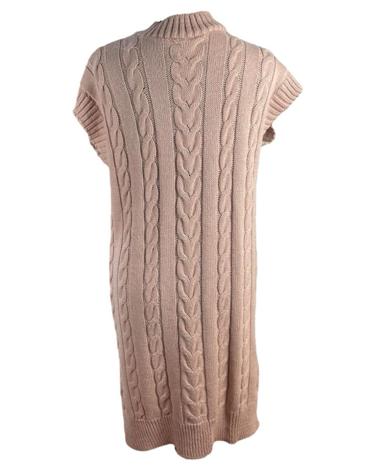 Pink Sleeveless Jumper Dress Knee Length Aran Knit Women's UK Size M