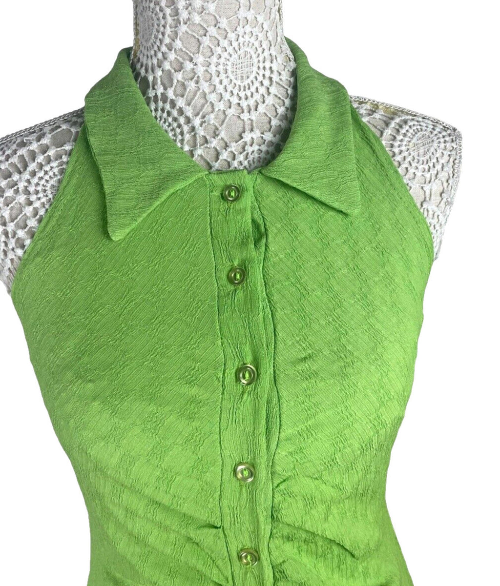 Button Front Dress Green Sleeveless Green Textured Fabric Women's UK Size 8