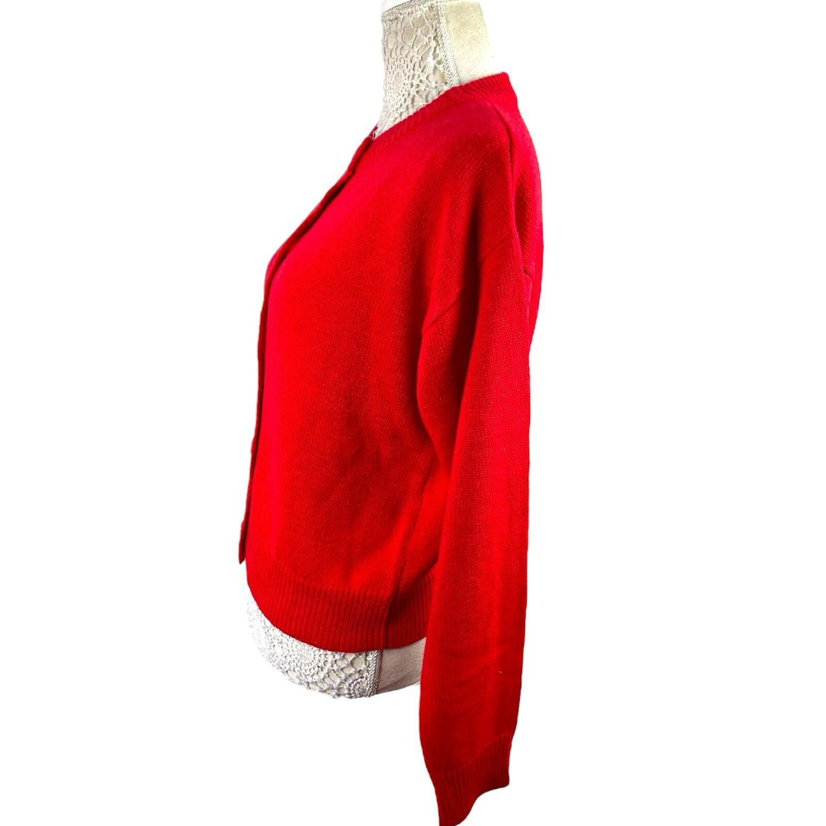 Pretty Little Thing Red Tight Knit Cardigan Button Fastening Women's UK Size S