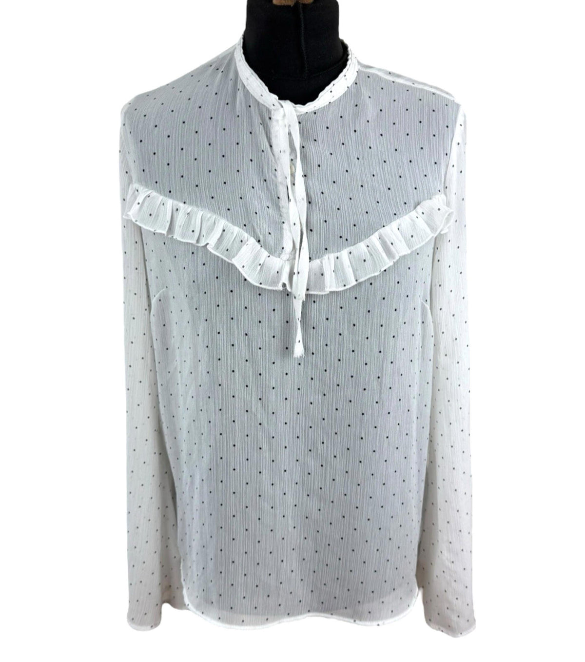 Limited Edition White Chiffon Blouse Polka Dot Tie Neck Women's UK Size 12