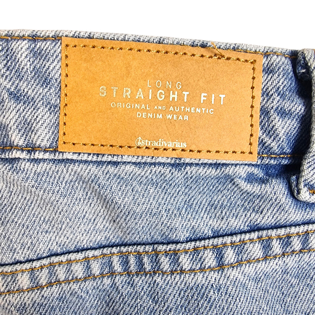 stradivarius Blue Stradivarius Jeans Women's UK Size 8 Long Split Hem Straight Fit High Waist Blue