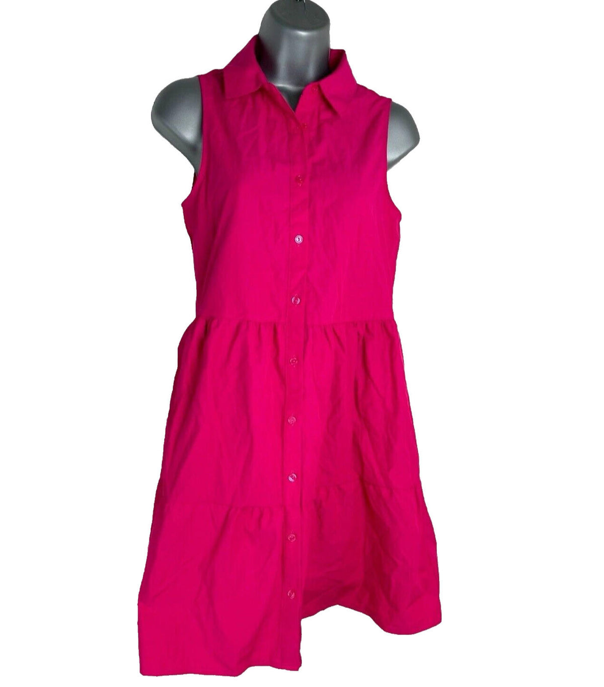 Stradivarius Bright Pink Sleeveless Shirt Dress Tiered Women’s UK Size XS