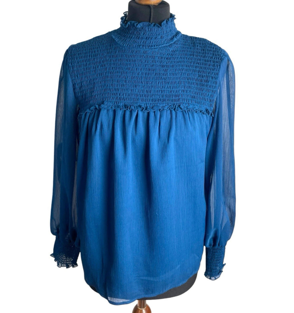 Laundry Shelli Segal Blue Laundry By Shelli Segal Blue High Neck Chiffon Top Women's UK Size XS
