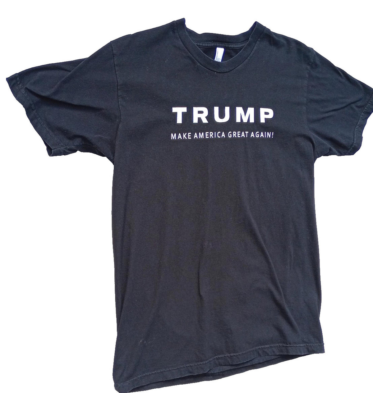 American Apparel Black Trump Print T-Shirt Men's UK Size L Black Crew Neck USA Make America Great Again