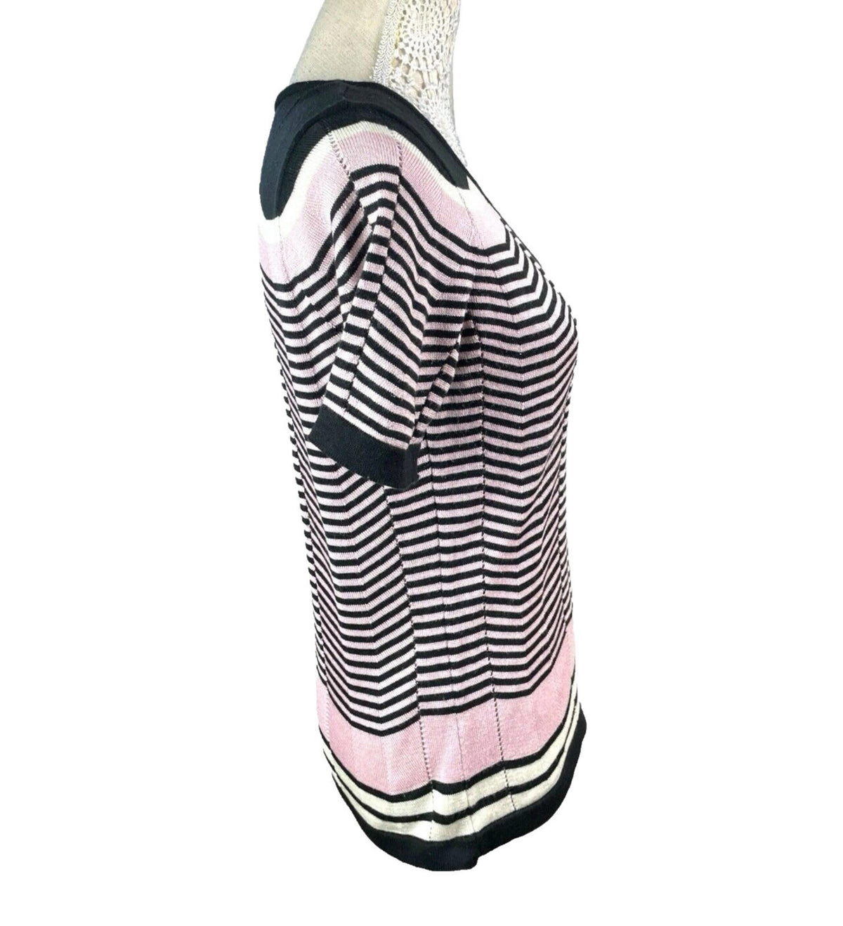 BHS Pink BHS Knit T-Shirt Blouse Top Women's UK Size 14 Chevron Pattern Scoop Neck Trim