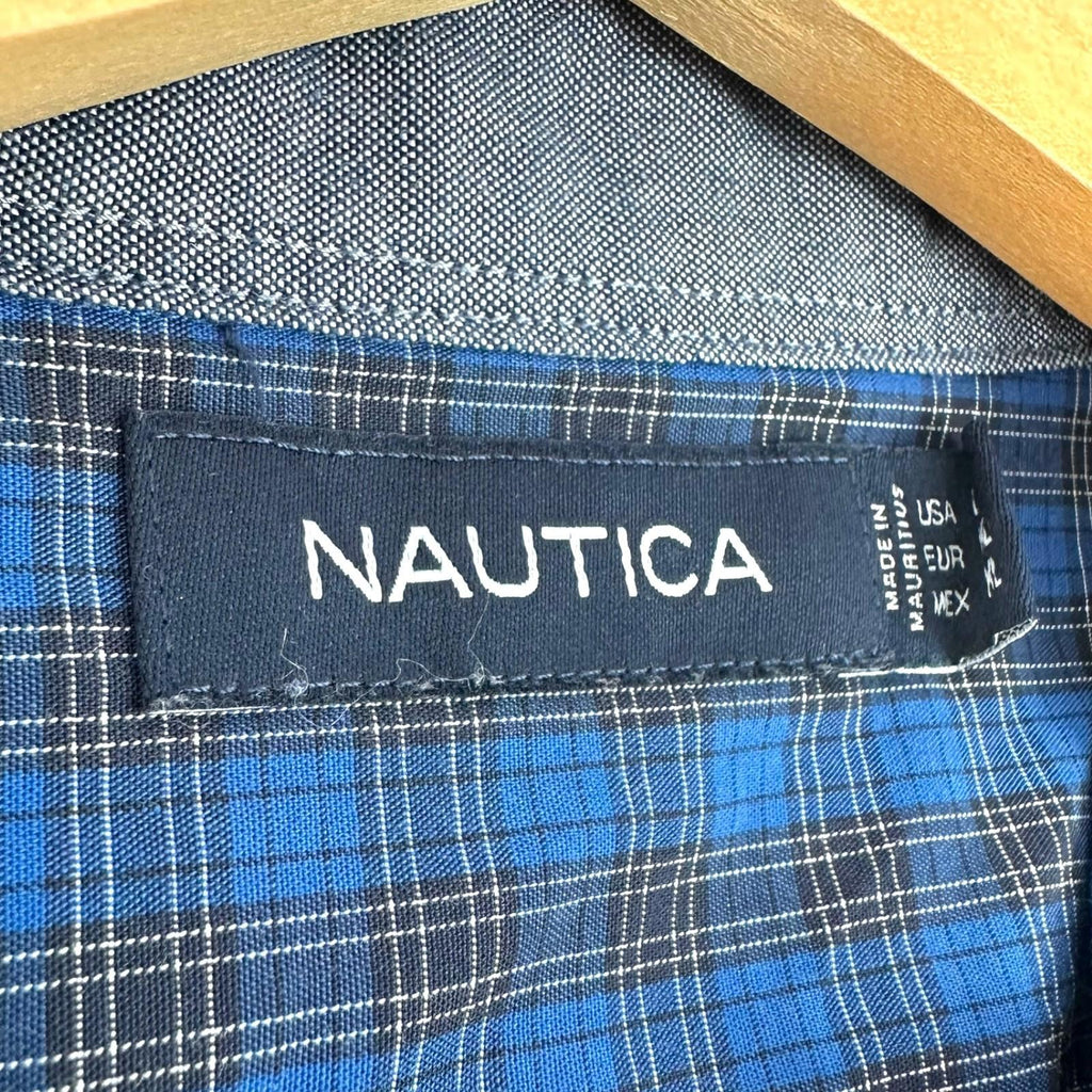 Nautica Shirt Men's UK Size XL Blue Striped Long Sleeve Pockets Button Collar