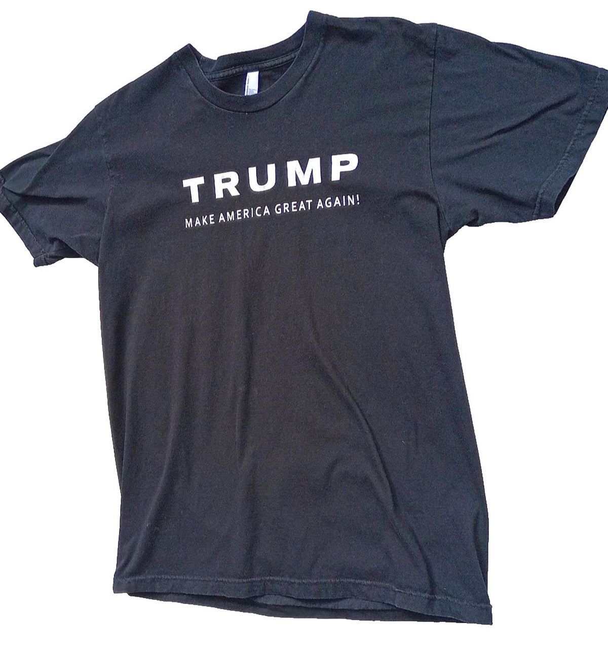 American Apparel Black Trump Print T-Shirt Men's UK Size L Black Crew Neck USA Make America Great Again