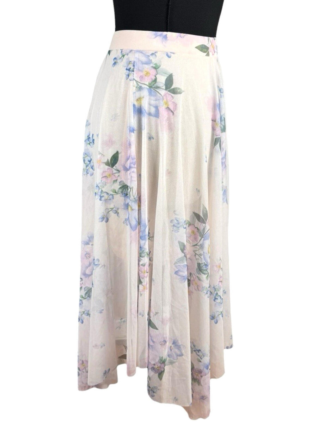 New Look Chiffon Midi Skirt Women's UK Size 8 Elastic Waist Lined Floral Pastel