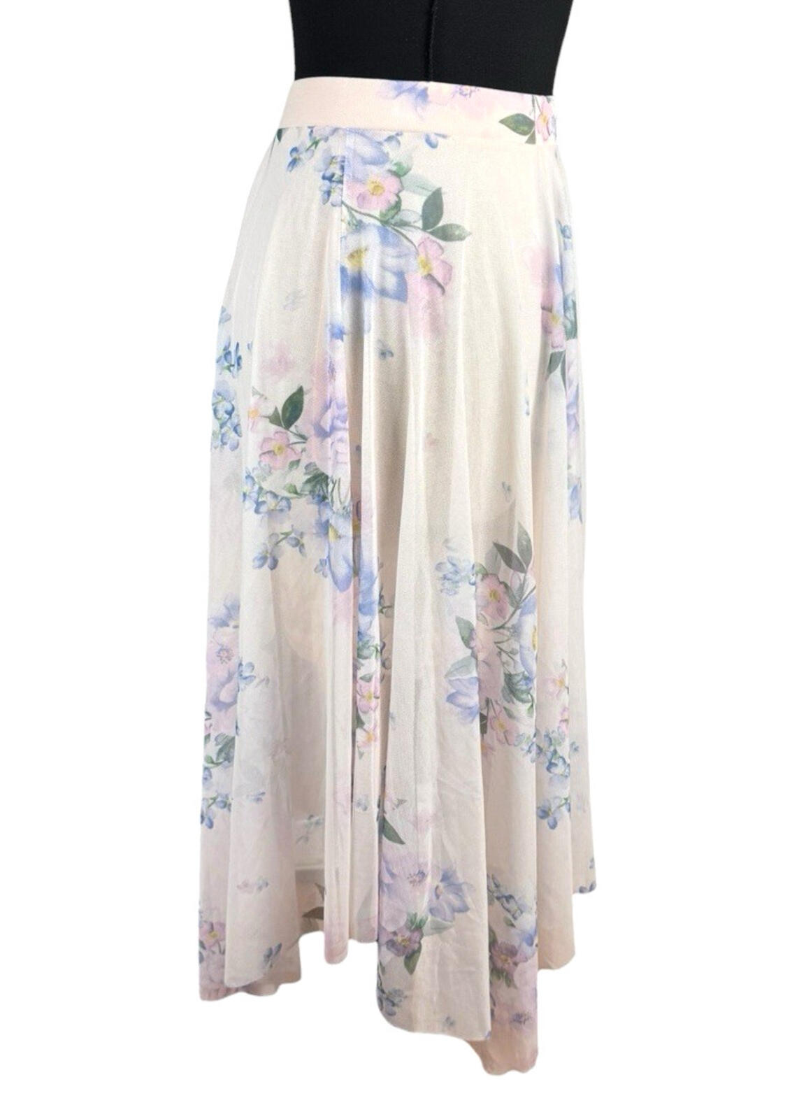 New Look Chiffon Midi Skirt Women's UK Size 8 Elastic Waist Lined Floral Pastel