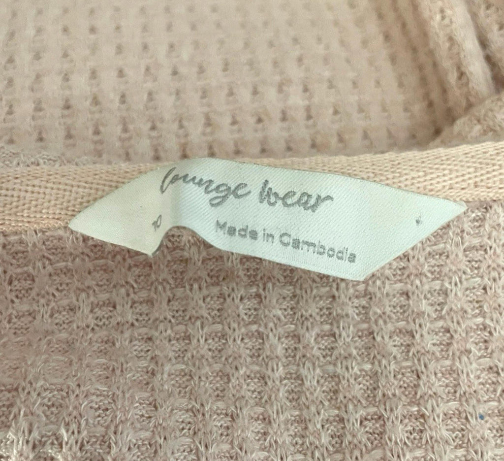 Lounge Wear Pink Waffle Knit Hooded Top Women's UK Size 10 Pale Pink Deep V-Neck Textured Sweater