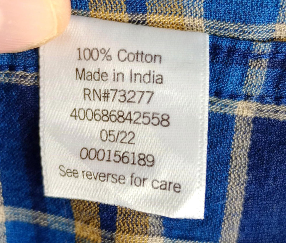 Sonoma Corduroy Shirt Men's UK Size 2XL Blue Check Pocket 100% Cotton Easy Care