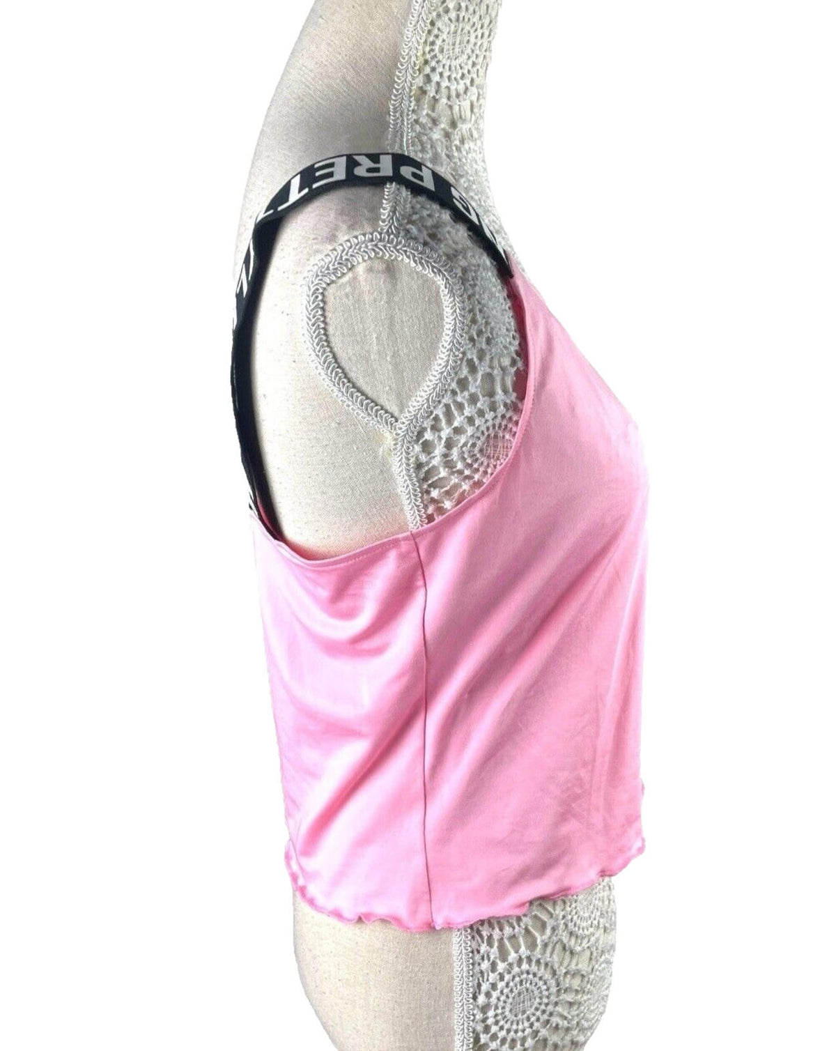 Pretty Little Thing Pink Tank Top Logo Band Straps Women's UK Size S