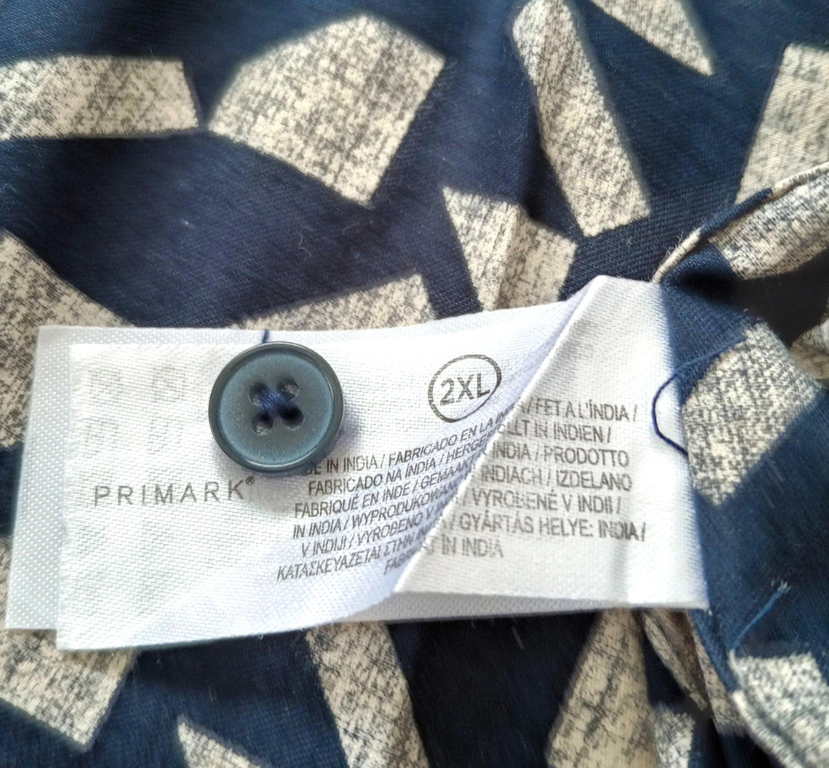 Primark Shirt Short Sleeve Geometric Black White 100% Cotton Men's UK Size 2XL