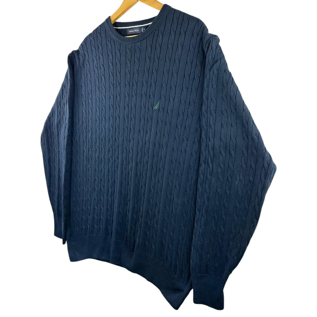Nautica Knit Jumper Men's UK Size XL Navy Blue 100% Cotton Long Sleeve Crew Neck