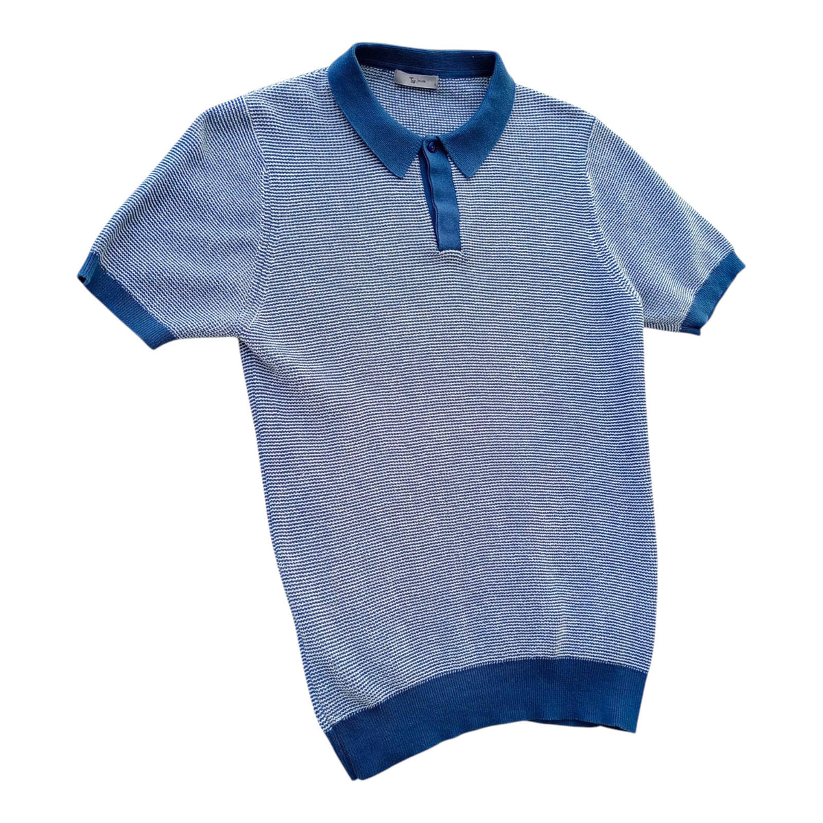 TU Man Blue Stripe Polo Shirt 100% Cotton Easy Care UK Men's Size S