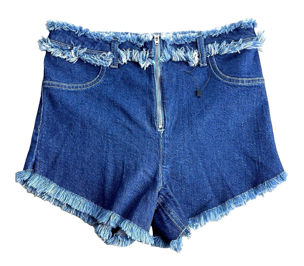 Denim Shorts Hot Pants Women's UK Size 8 Blue High Waist Frayed Fringe Micro