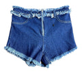 Denim Shorts Hot Pants Women's UK Size 8 Blue High Waist Frayed Fringe Micro