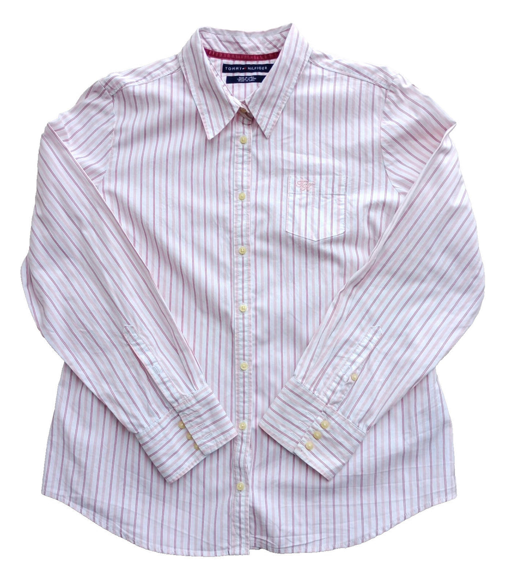 Tommy Hilfiger Shirt Men's UK Size XL Pink Striped Long Sleeve Pockets Easy Care