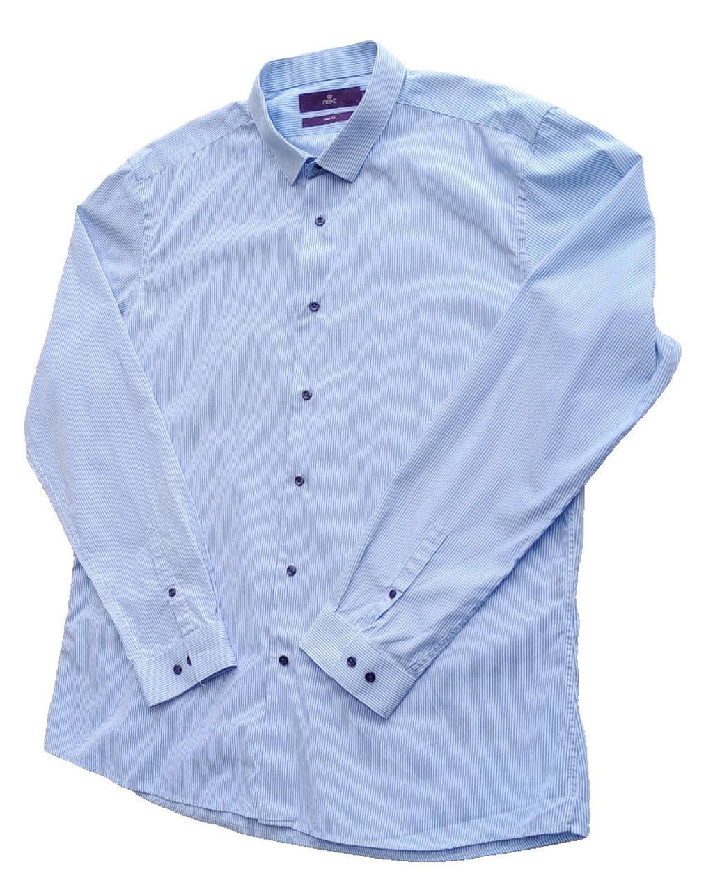 Next Shirt Men's UK Size 2XL Long Sleeve Blue Stripe 100% Cotton Easy Care