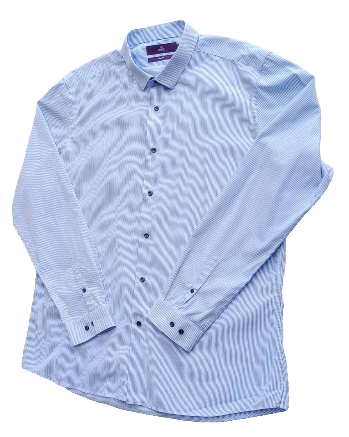 Next Shirt Men's UK Size 2XL Long Sleeve Blue Stripe 100% Cotton Easy Care
