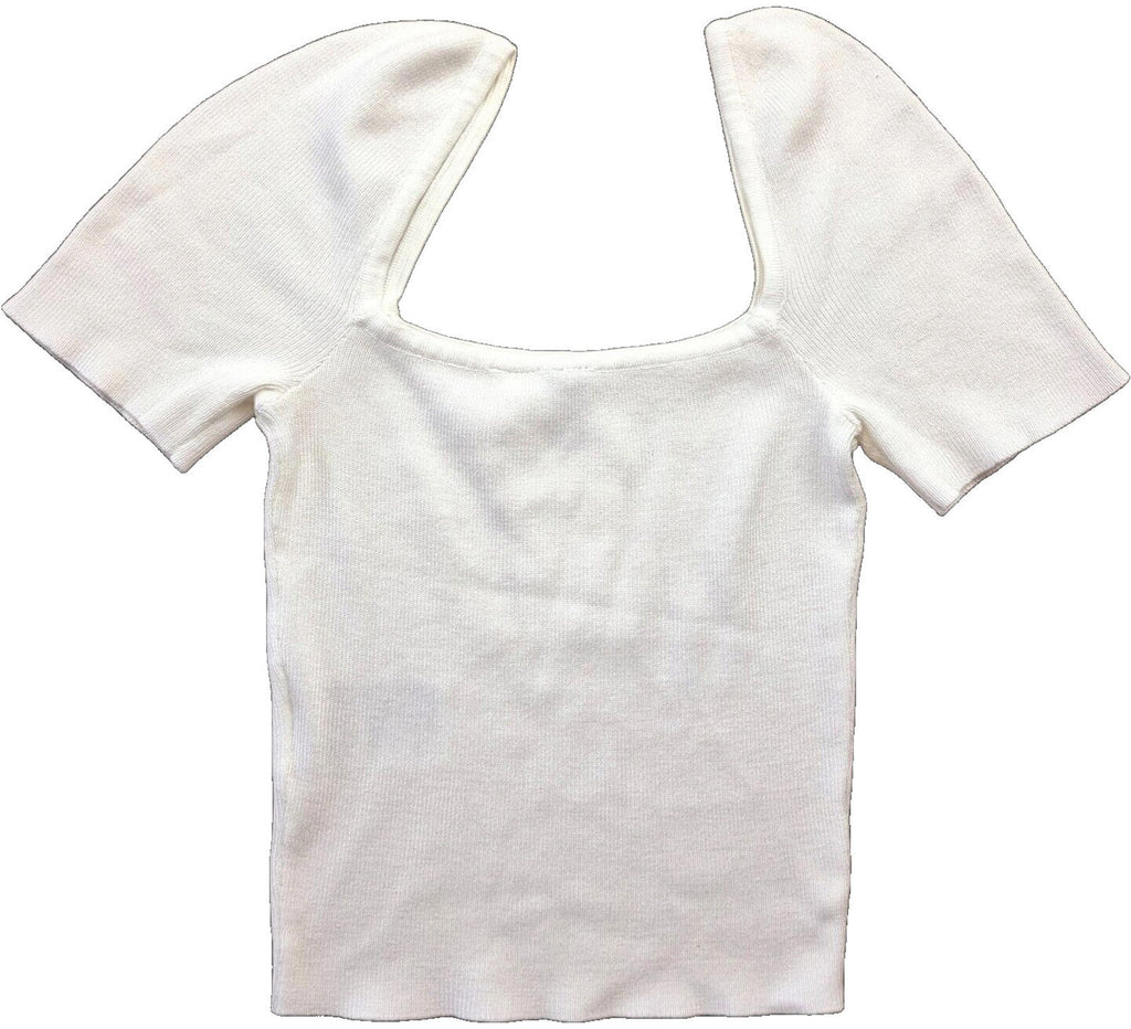 Divided by H&M White Divided Crop Top White Ribbed Blouse Women's UK Size XS