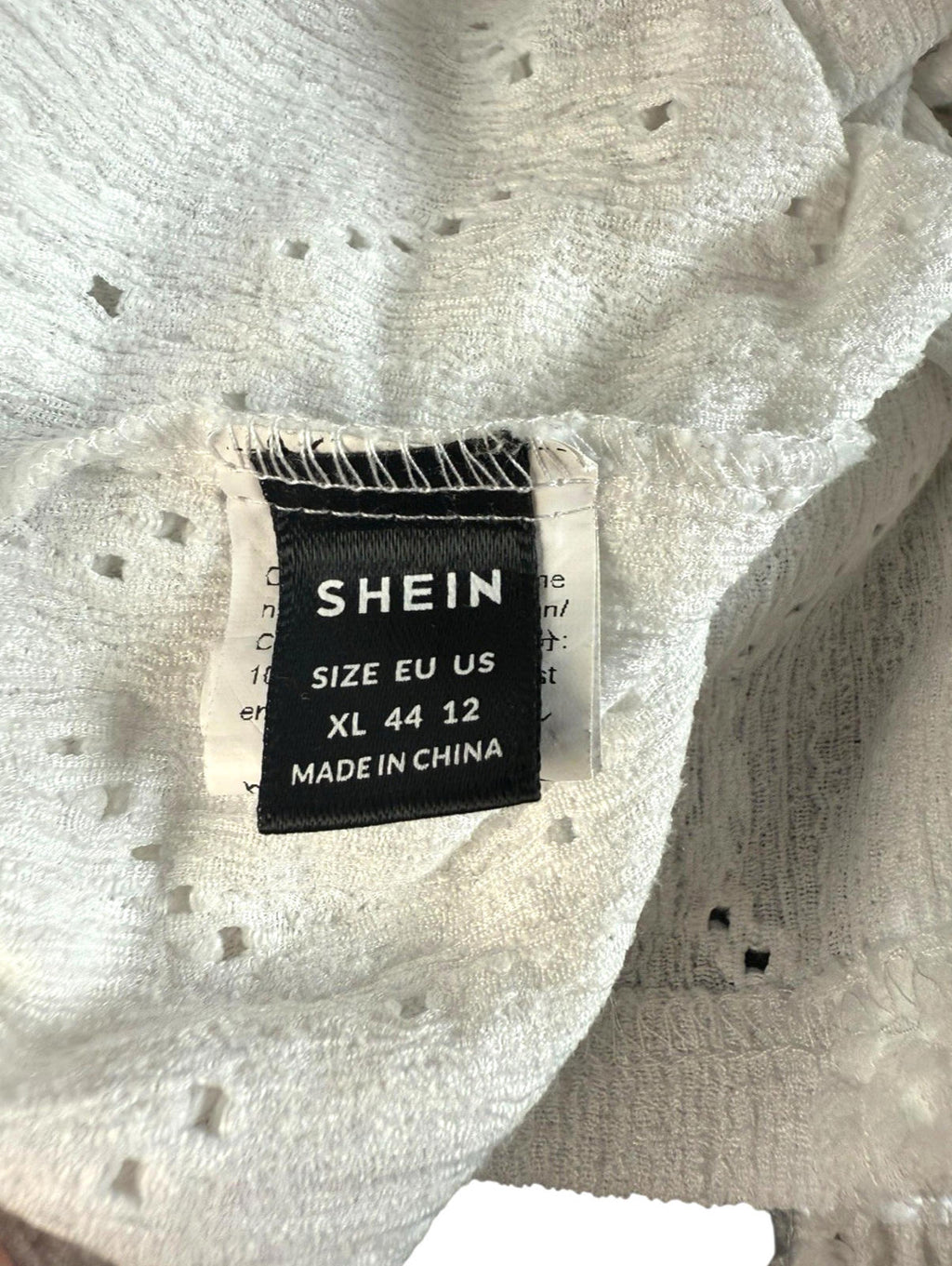 SHEIN White Shein Lace Blouse Women's UK Size XL White Long Sleeve Crochet Panel Round Neck