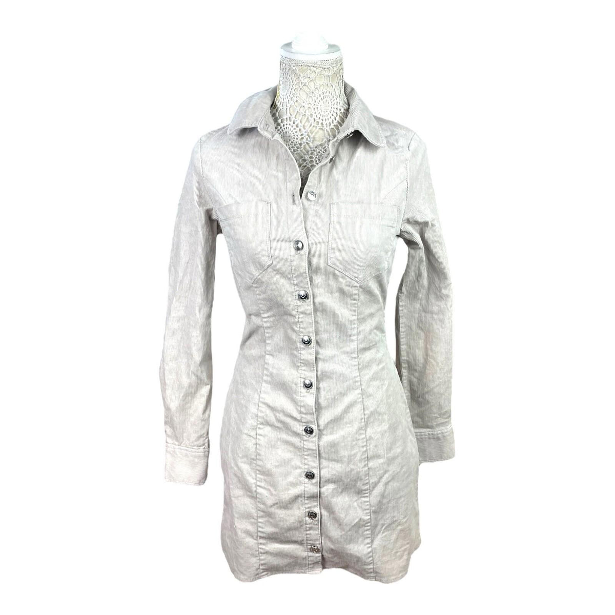 Divided Beige Corduroy Shirt Dress Mini Collared Women's UK Size 8