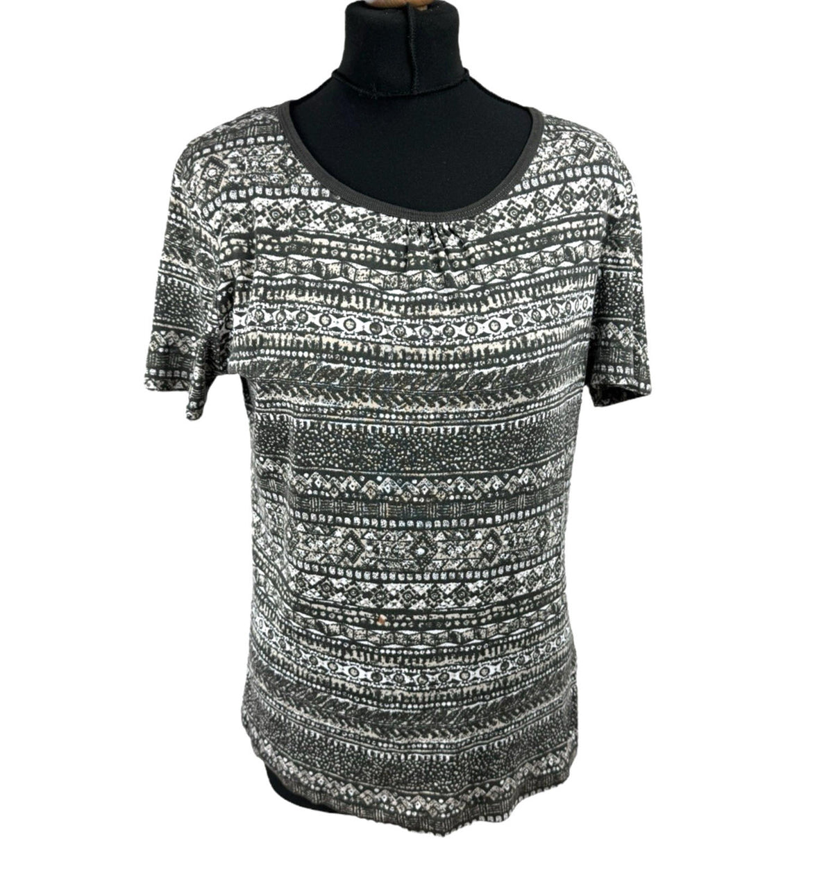 Maine Brown Patterned Tshirt Top Short Sleeve Round Neck Women's UK Size 16