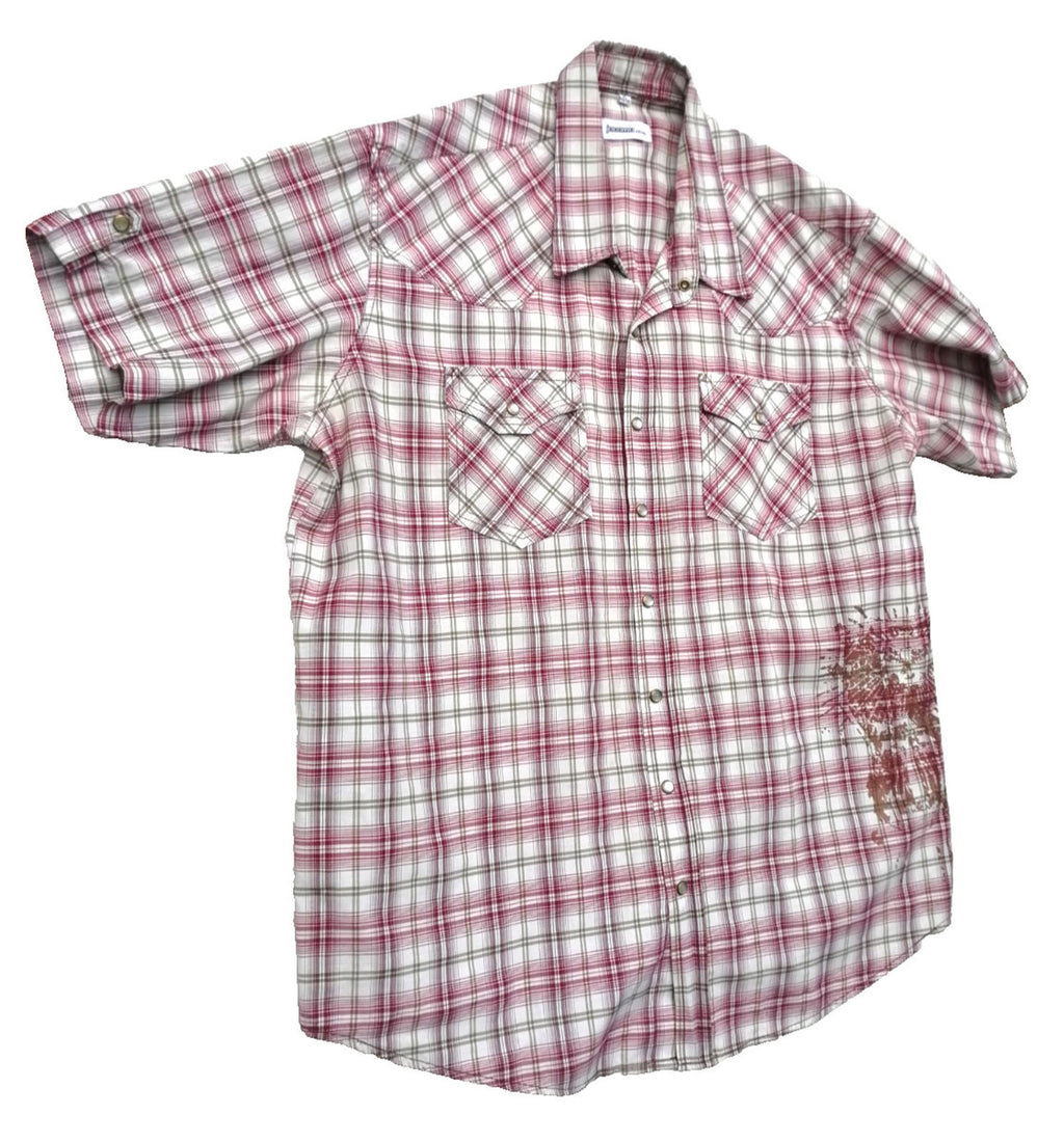 Jacamo Men's Shirt UK Size XL Red White Check Graphic Print Snap Buttons Pockets